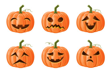 Set of halloween pumpkin . Jack o'lantern . Isolated background . Vector .