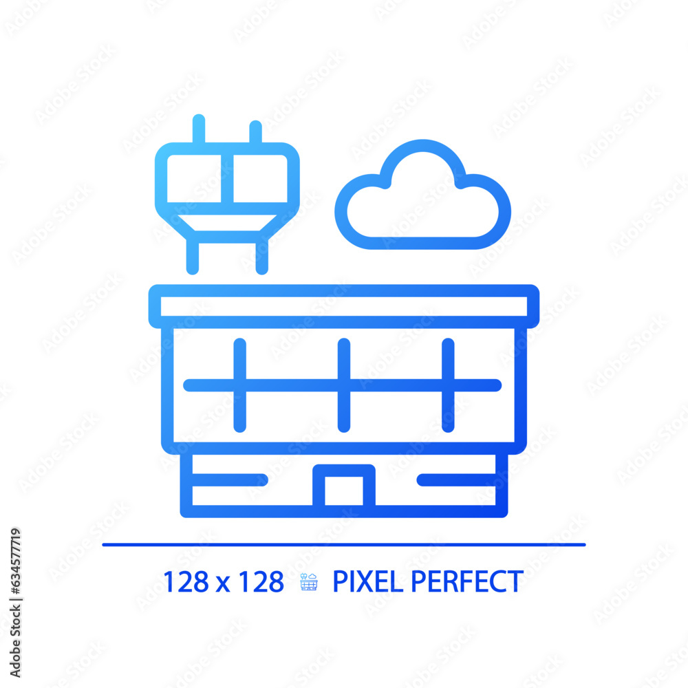 Sticker 2d pixel perfect blue gradient building icon, isolated vector, thin line illustration.