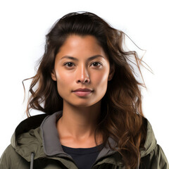Fototapeta premium A professional studio head shot of a 30-year-old Nepali woman with a brooding expression.