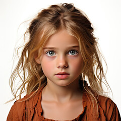Fototapeta premium Professional studio head shot of a chirpy 6-year-old Swedish girl with a perky expression.