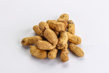 Raw ripe unpeeled peanut heap
