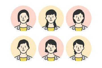 ビジネスマンの顔　女性ビジネスパーソンのアバターアイコンイラスト　セット