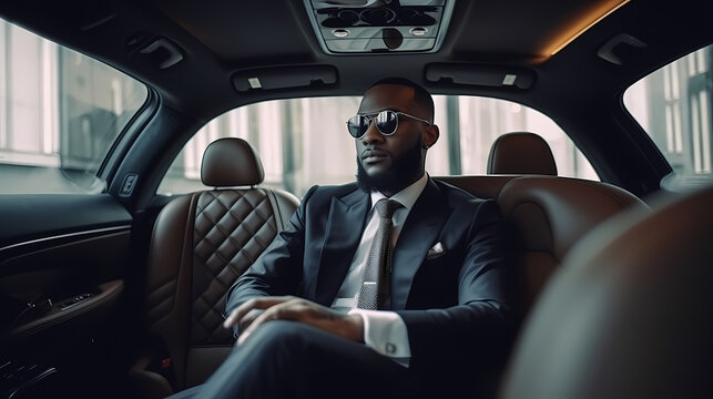 Handsome Successful Rich African Businessman In Lux Car Commute To Work. Generation AI