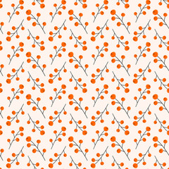 Seamless pattern of twigs with berries in a flat style. Vector illustration.