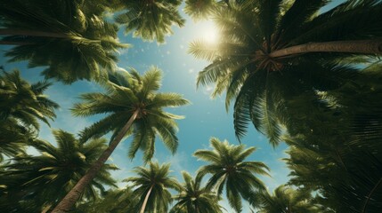 Fototapeta na wymiar Tropical background with palm tree and sky. 