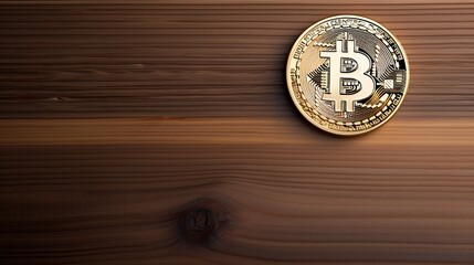  Bitcoin coin on a wooden background.