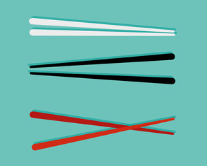 Wands. Accessories set for Sushi. Isolated on green background. 