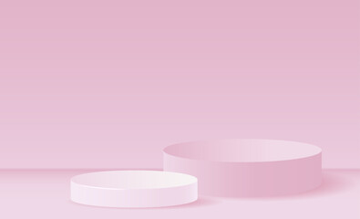 Abstract scene background.Pink cylinder podium on a pink background. Product presentation, mock up, show cosmetic product. Podium, stage pedestal or platform. Vector illustration