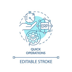 Editable quick operations blue icon concept, isolated vector, enterprise resource planning thin line illustration.