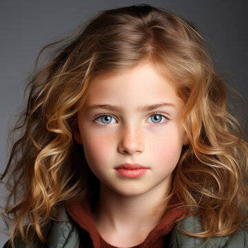 Professional studio head shot of an 8-year-old Irish girl with a lively expression in her eyes.