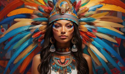 The Aztec queen's portrait reveals her majestic presence and power.