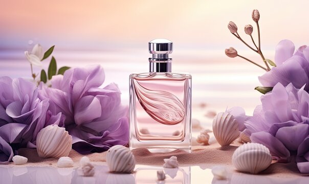 The delicate design of the purple transparent bottle showcases its beauty.
