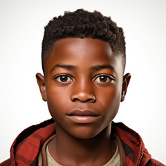 Professional studio head shot of a relaxed and mellow 11-year-old boy from Guinea-Bissau.
