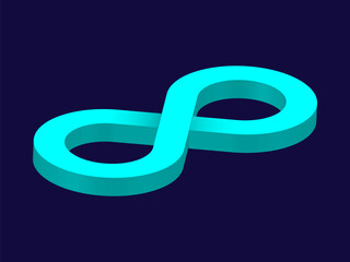 Mint 3D Infinity Symbol on Dark Blue  Background. Endless Vector Logo Design. Concept of infinity for your web site design, logo, app, UI. EPS10.
