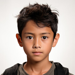 A professional studio headshot of an 11-year-old Thai boy with a disgruntled look. - obrazy, fototapety, plakaty
