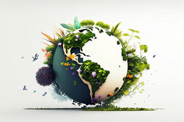 Planet earth 3d style with plants and trees. Generative ai design concept.
