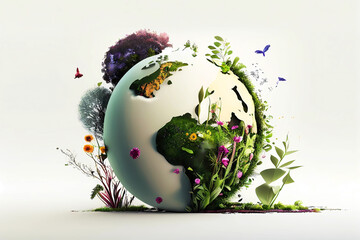 Planet earth 3d style with plants and trees. Generative ai.