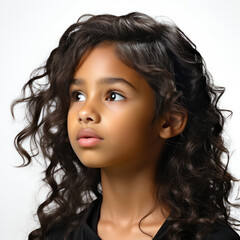 Naklejka premium A professional studio headshot of a 10-year-old Sri Lankan girl gazing out of frame.