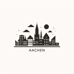 Obraz premium Germany Aachen cityscape skyline city panorama vector flat modern logo icon. North Rhine-Westphalia emblem idea with landmarks and building silhouettes at night