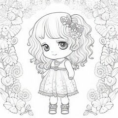 Playful Chibi  Small giirl Escapades: Kids' Coloring Page
