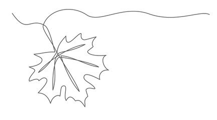 Maple leaf One line drawing isolated on white background