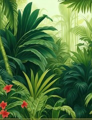 Tropical vintage botanical landscape, palm tree.