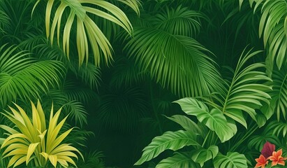 Tropical vintage botanical landscape, palm tree.