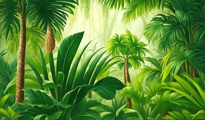 Fototapeta premium Tropical vintage botanical landscape, palm tree.