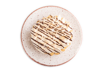 tartlet with meringue cream isolated on white, top view.