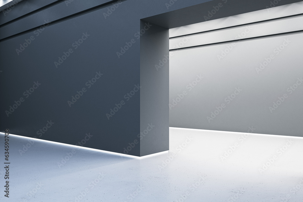Aufkleber clean concrete gallery interior with mock up place on wall and arches. 3d rendering.