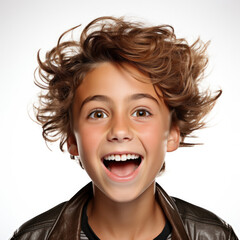 Professional studio head shot of a 12-year-old Italian girl with a lively personality and contagious laughter.