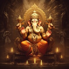 Fototapeta na wymiar Illustration of lord Ganesha for Ganesh Chaturthi festival of India. Banner poster. Generative Ai.