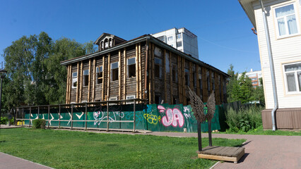 ARKHANGELSK, RUSSIA - July, 29, 2023: old architecture, architectural monuments on Chumbarov-Luchinsky street