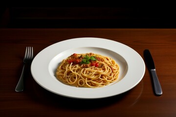 Spaghetti with Tomato Sauce Rustic Presentation