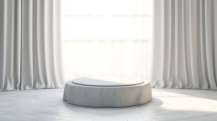 Modern white round stone podium. Ai Generative