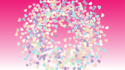 Realistic Background with Confetti of Hearts Glitter Particles. St. Valentine Day. Celebration pattern. Light Spots. Explosion of Confetti. Glitter Vector Illustration. Design for Banner.