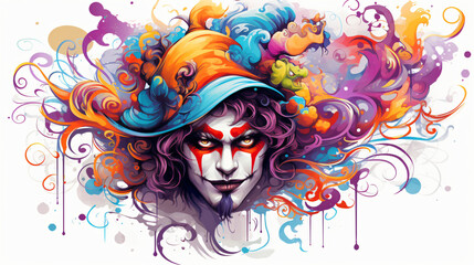 Fototapeta na wymiar Clown tattoo vibrant color image