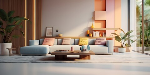 Fototapeta na wymiar modern Pastel Color living room, AI generative