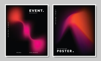Fototapeta premium Colorful and vibrant gradient mesh with dark background. Fluid color gradation backdrop design. Pink, purple, and orange background copy space for poster, banner, brochure, or magazine.