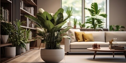 Fototapeta na wymiar modern living room with plant, AI Generative