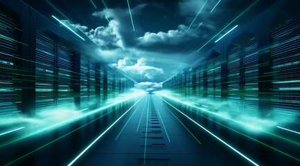 cloud computing datacenter with servers, generative ai - obrazy, fototapety, plakaty