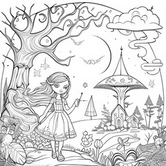Fantasy Fables: Coloring Book Page for Kids' Magic Journey