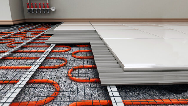Ground heating system structural detail. 3D illustration