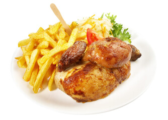 Grilled Chicken with French Fries and Coleslaw Salad - Transparent PNG Background