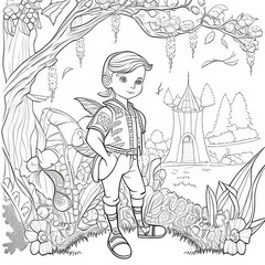 Bewitched Chronicles: Fantasy Theme Coloring Page for Kids 