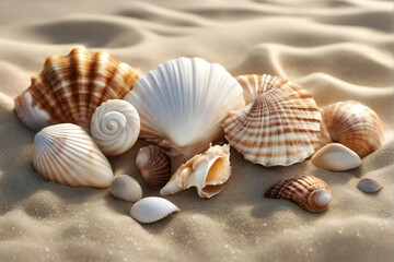 Fototapeta na wymiar Assorted seashell on the sand beach.
