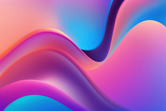 Gradient wave. Neon graphic. Blur fluorescent pink blue purple color glowing curves lines design art illustration abstract background with free space.