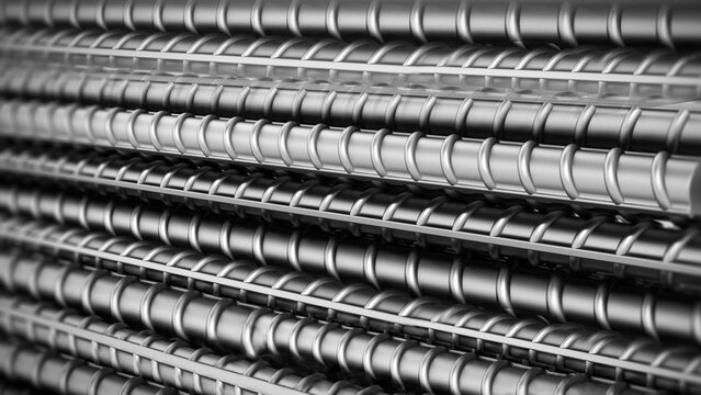 Group of iron construction bars detail. 3D illustration