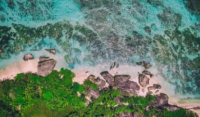 Printed roller blinds Anse Source D'Agent, La Digue Island, Seychelles Overhead aerial view of Anse Source Argent Beach in La Digue, Seychelle Islands - Africa