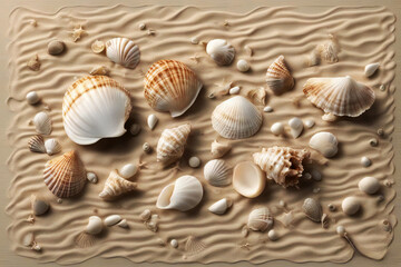 Fototapeta na wymiar Assorted seashell on the sand beach.
